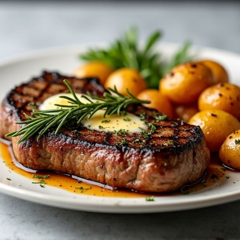 Herb-Garlic Butter Seared Steak with Roasted Baby Potatoes