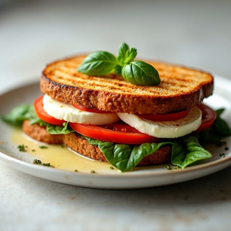 Crispy Grilled Fresh Mozzarella, Tomato, and Basil Sandwich