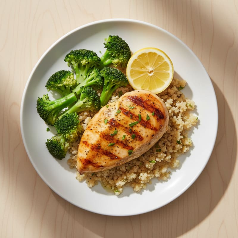 Grilled Chicken Breast with Quinoa and Steamed Broccoli