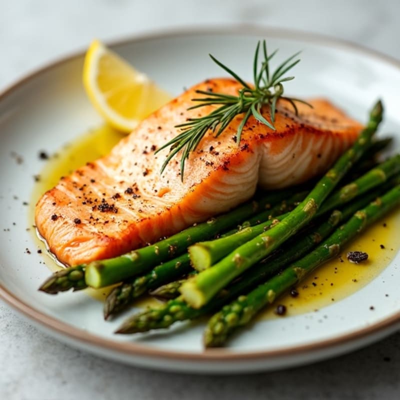 Crispy Pan-Seared Salmon with Lemon-Garlic Roasted Asparagus