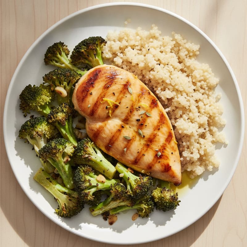 Grilled Chicken Breast with Quinoa and Roasted Broccoli