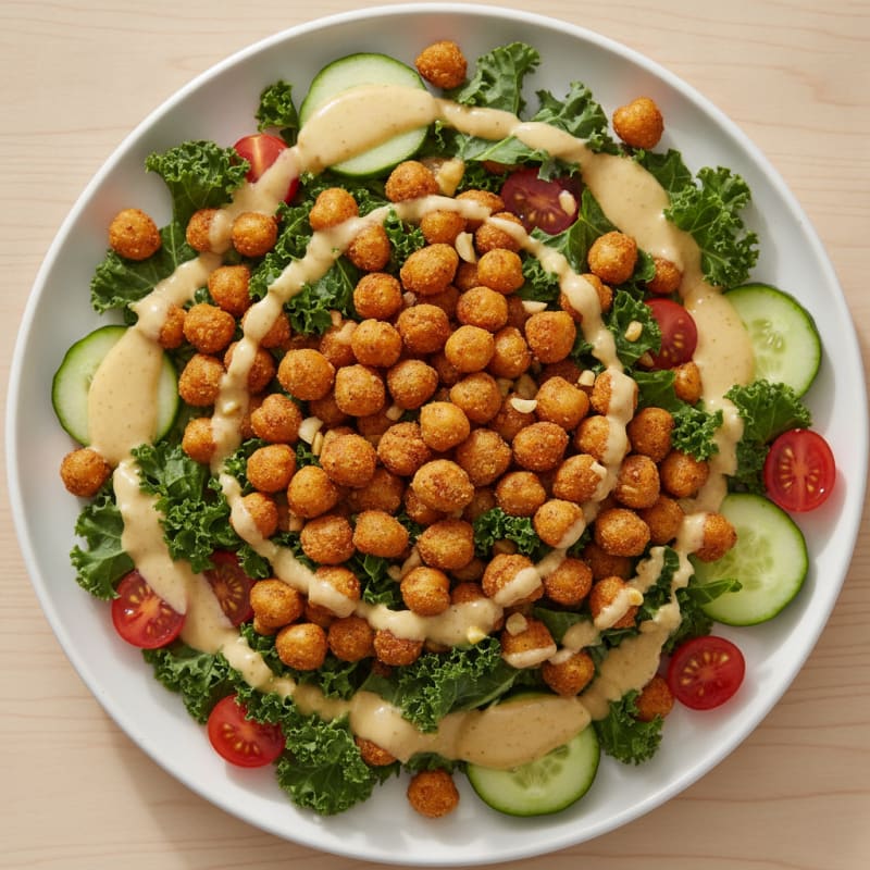 Crispy Chickpea and Vegetable Salad with Lemon Tahini Dressing