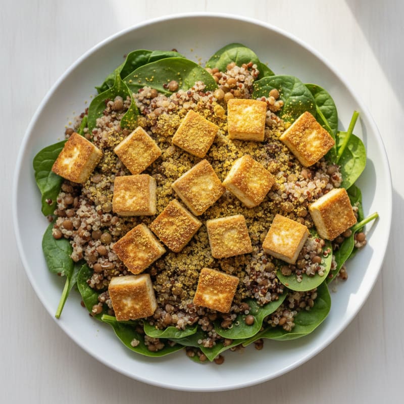 Lentil and Quinoa Bowl with Roasted Tofu