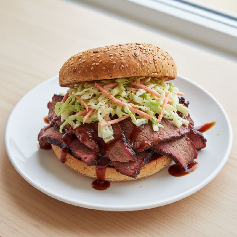 Smoky Brisket Sandwich with Tangy Slaw