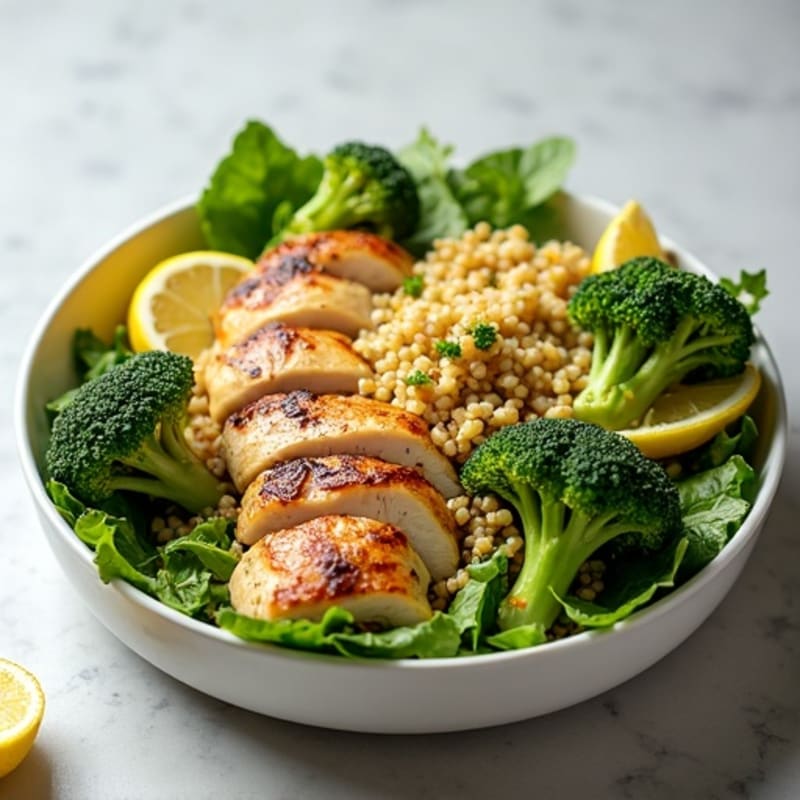 Grilled Chicken Breast Salad with Quinoa and Roasted Broccoli