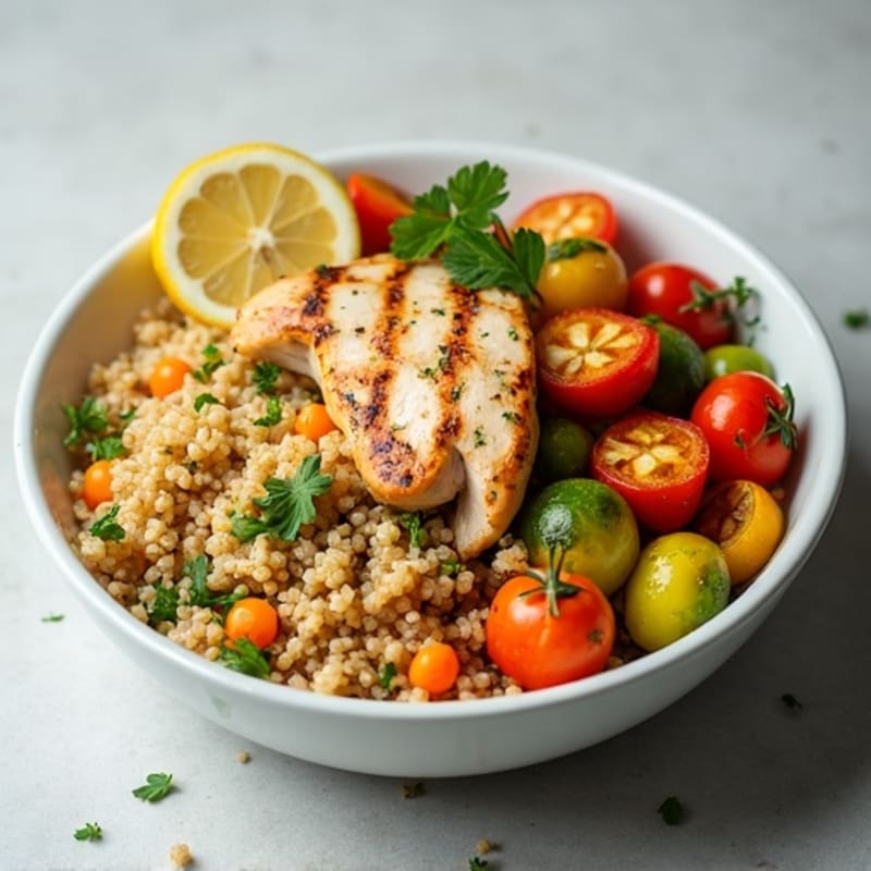 Hearty Quinoa Bowl with Lemon-Herb Chicken and Roasted Vegetables