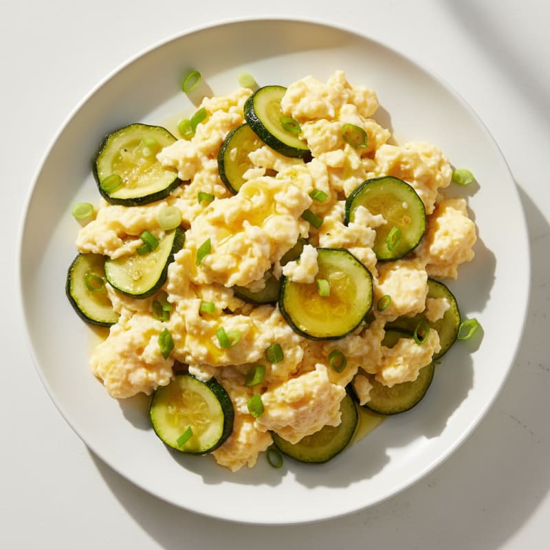 Scrambled Eggs with Sautéed Zucchini and Spring Onions