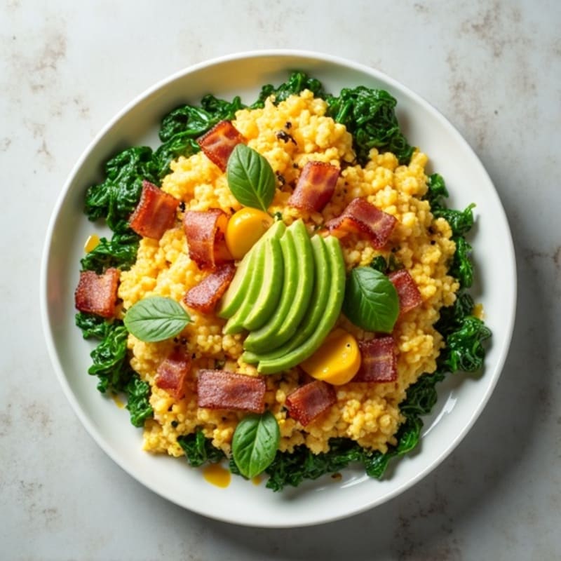 Egg White Spinach Scramble with Turkey Bacon