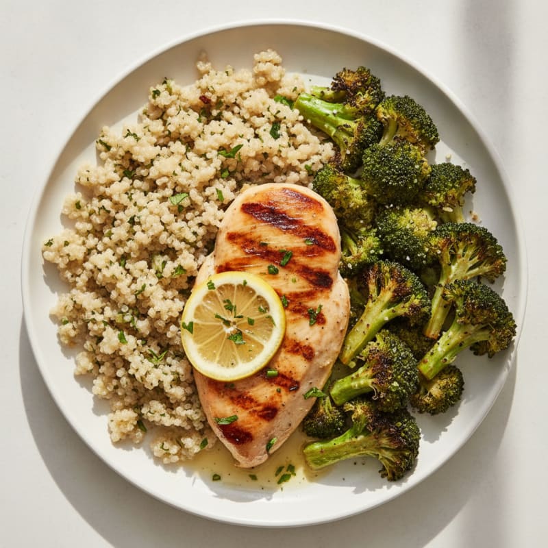 Grilled Chicken Breast with Quinoa and Roasted Broccoli