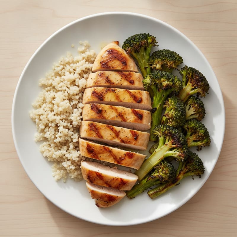 Grilled Chicken Breast with Quinoa and Roasted Broccoli