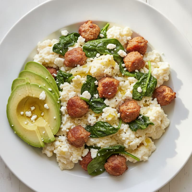 Egg White Scramble with Turkey Sausage and Spinach