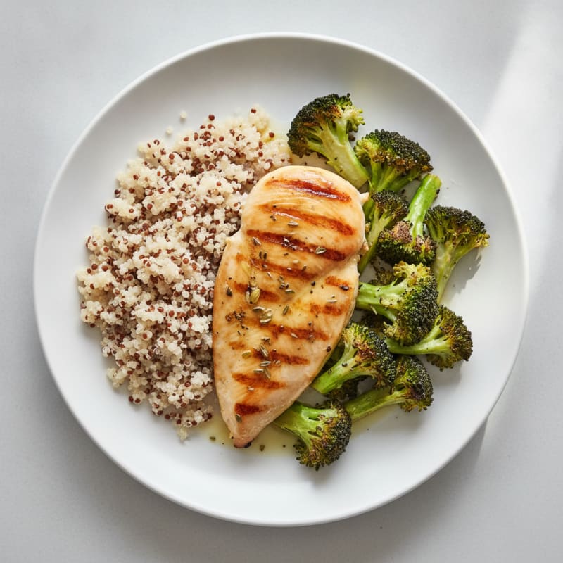 Grilled Chicken Breast with Quinoa and Roasted Broccoli