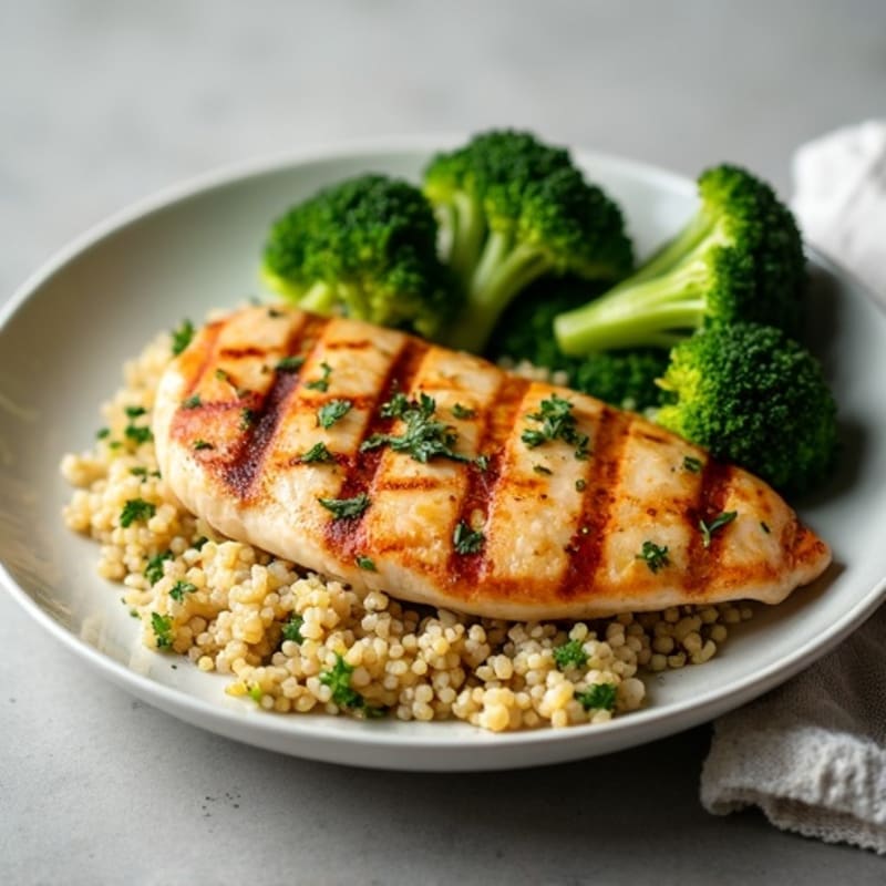Grilled Chicken Breast with Quinoa and Roasted Broccoli