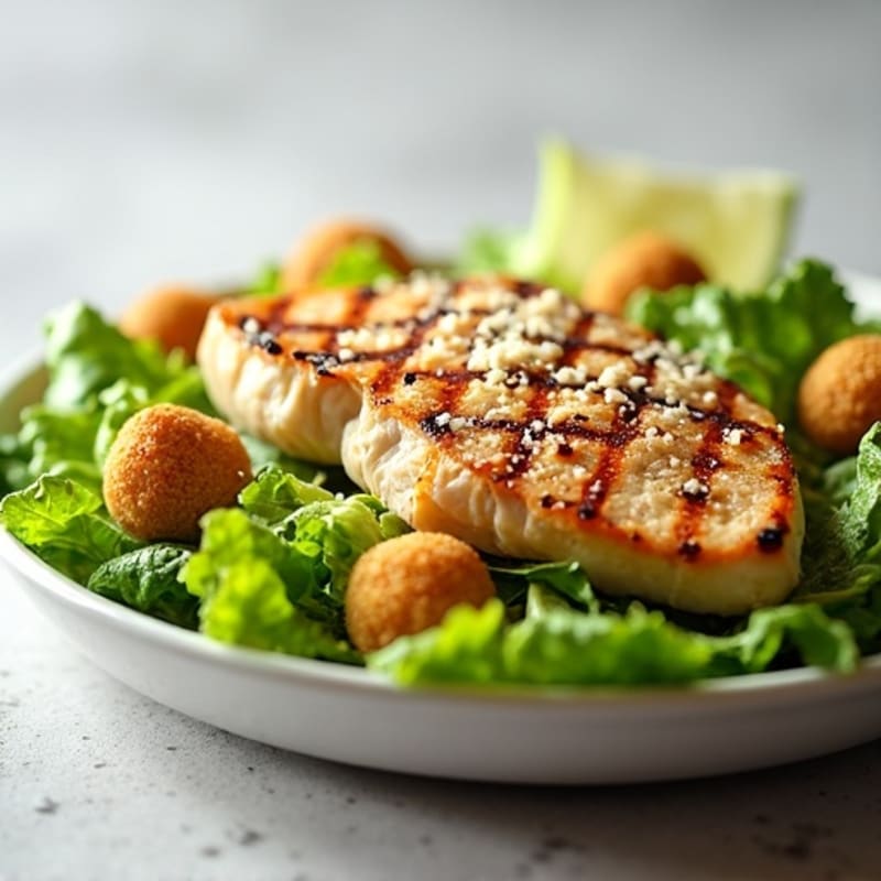 Grilled Chicken Caesar Salad with Crispy Romaine