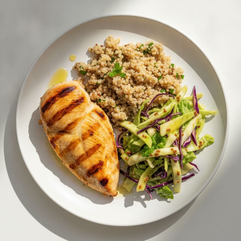 Grilled Chicken Breast with Quinoa and Crunchy Cabbage Slaw