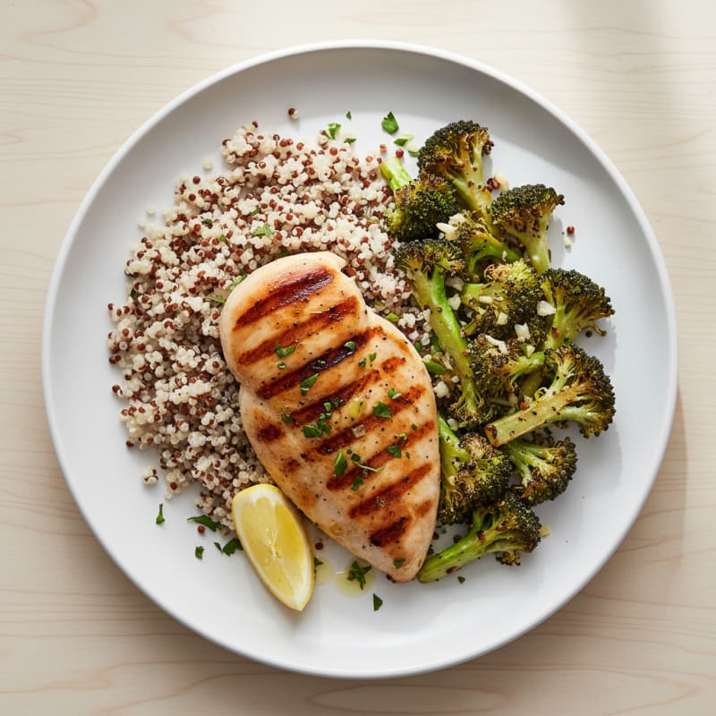 Grilled Chicken Breast with Quinoa and Roasted Broccoli