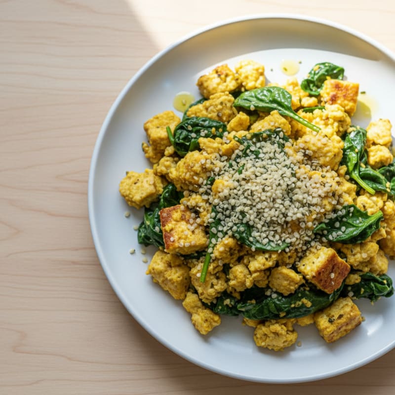 Creamy Tofu Scramble with Spinach and Hemp Seeds