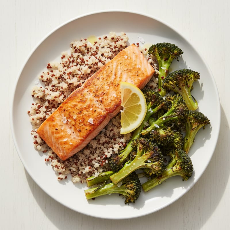 Seared Salmon with Roasted Broccoli and Quinoa