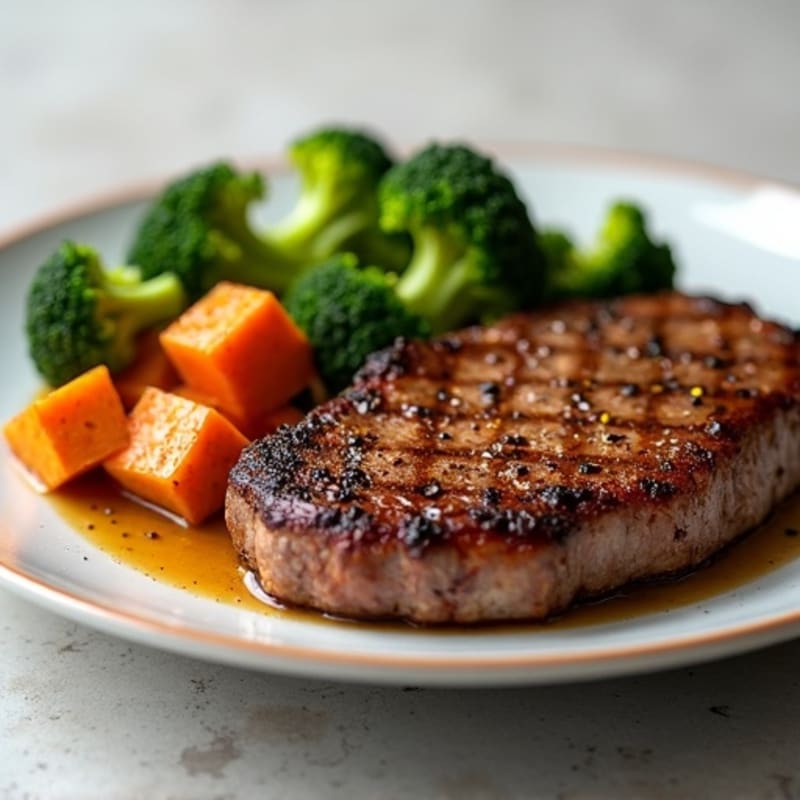 Pan-Seared Steak with Roasted Broccoli and Sweet Potato