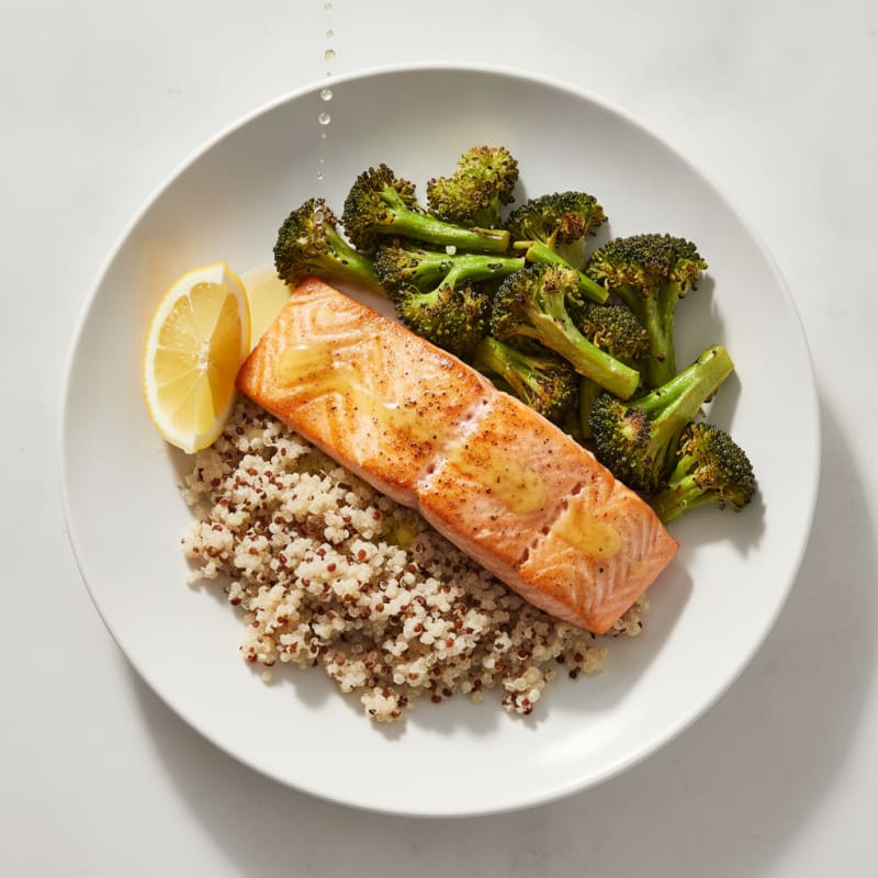 Seared Salmon with Roasted Broccoli and Quinoa