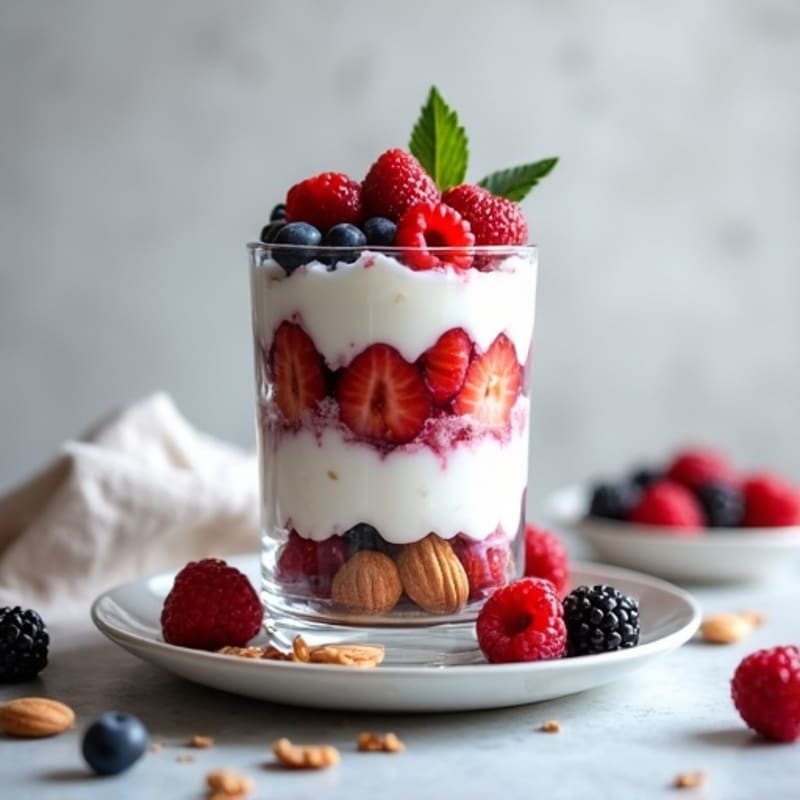 Greek Yogurt Protein Parfait with Mixed Berries and Almonds