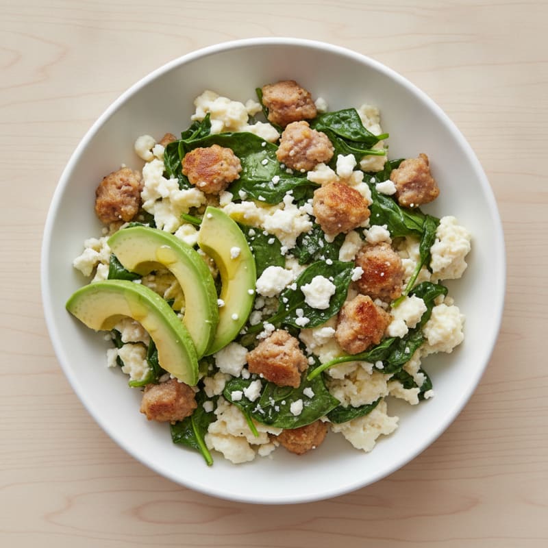 Egg White Scramble with Spinach and Turkey Sausage