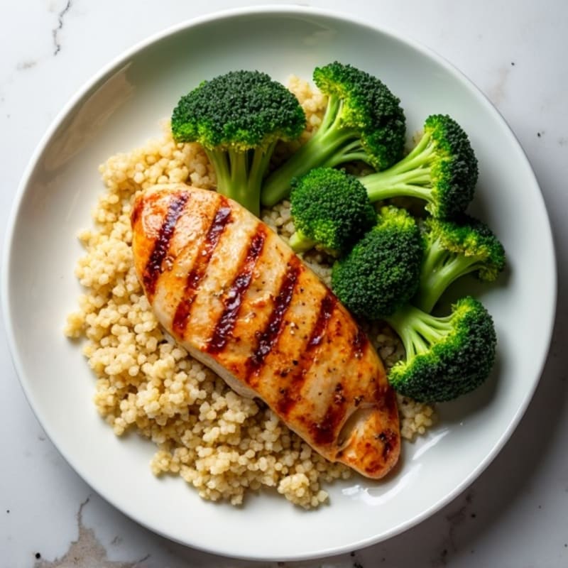 Grilled Chicken Breast with Quinoa and Roasted Broccoli