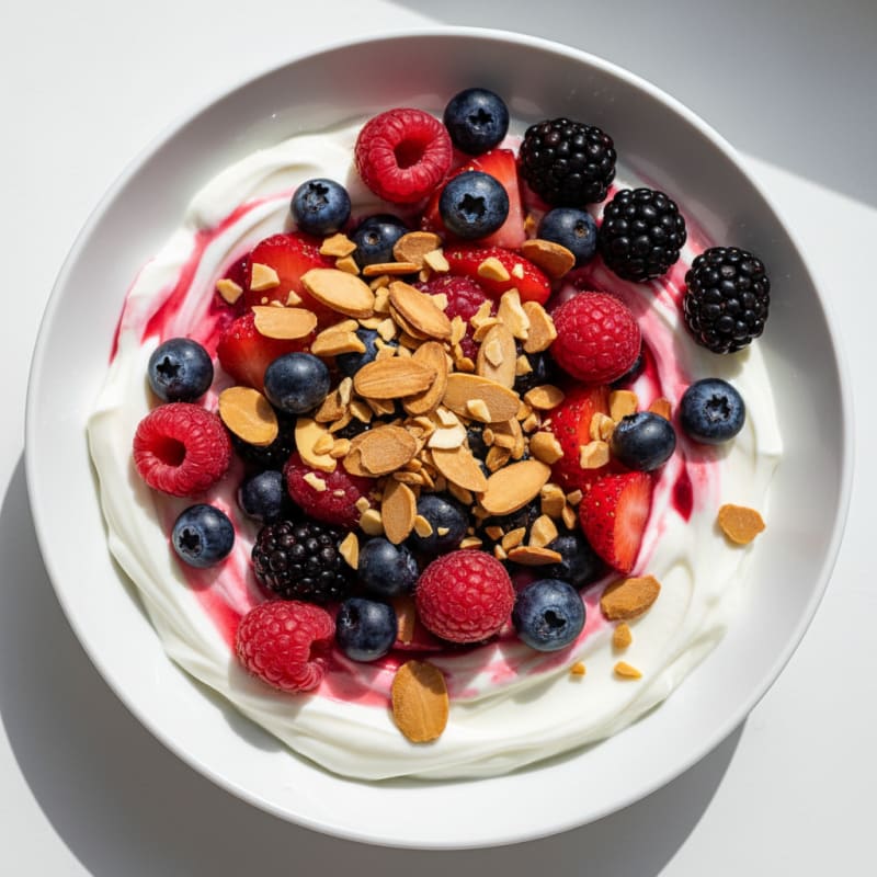 Creamy Protein Yogurt Bowl with Mixed Berries and Almonds