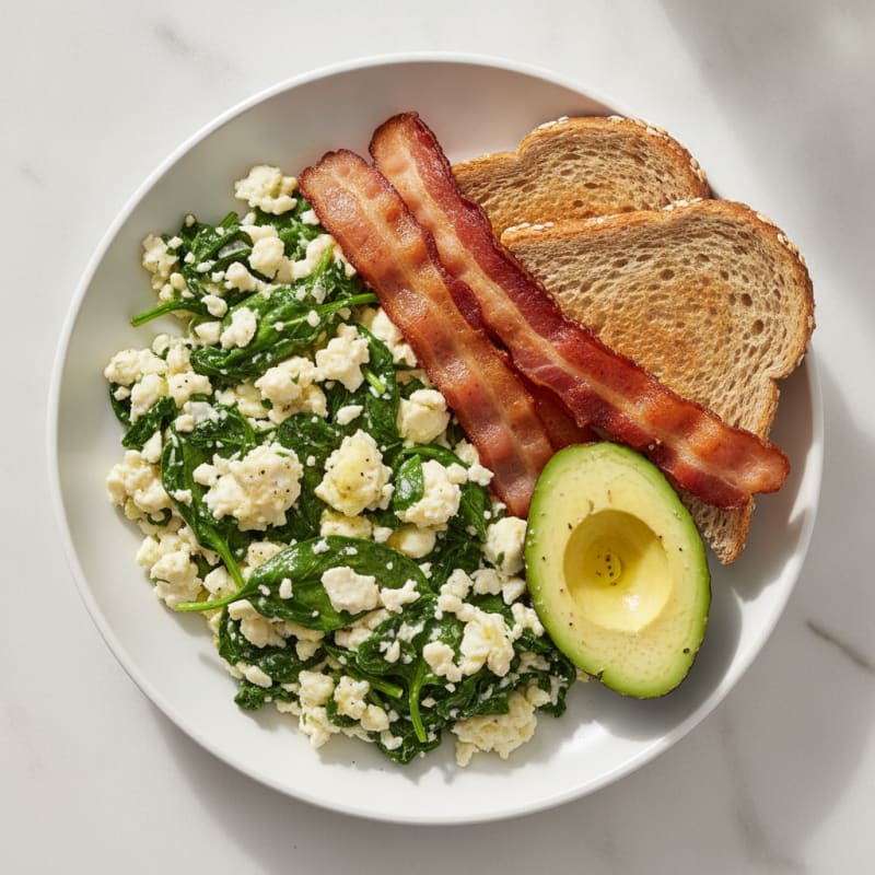 Egg White Spinach Scramble with Turkey Bacon