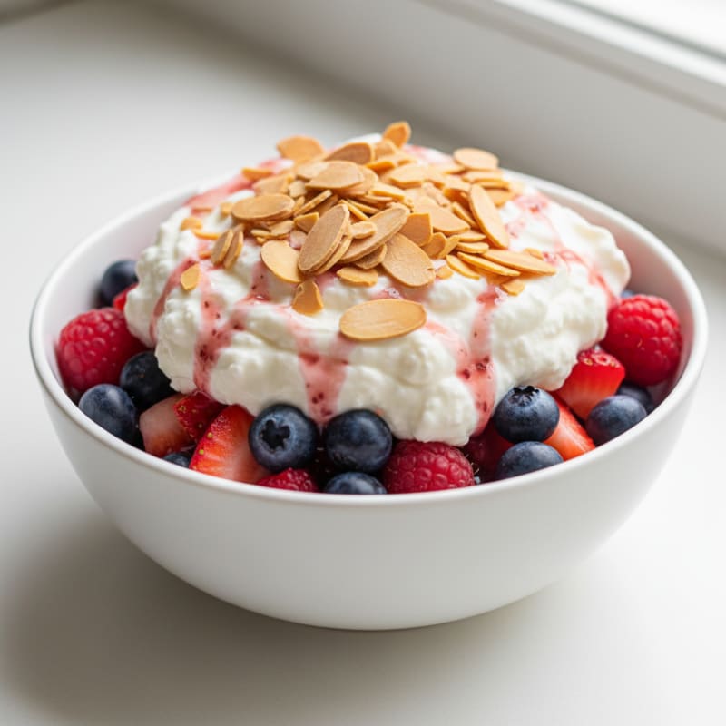 Greek Yogurt Protein Parfait with Mixed Berries and Almonds