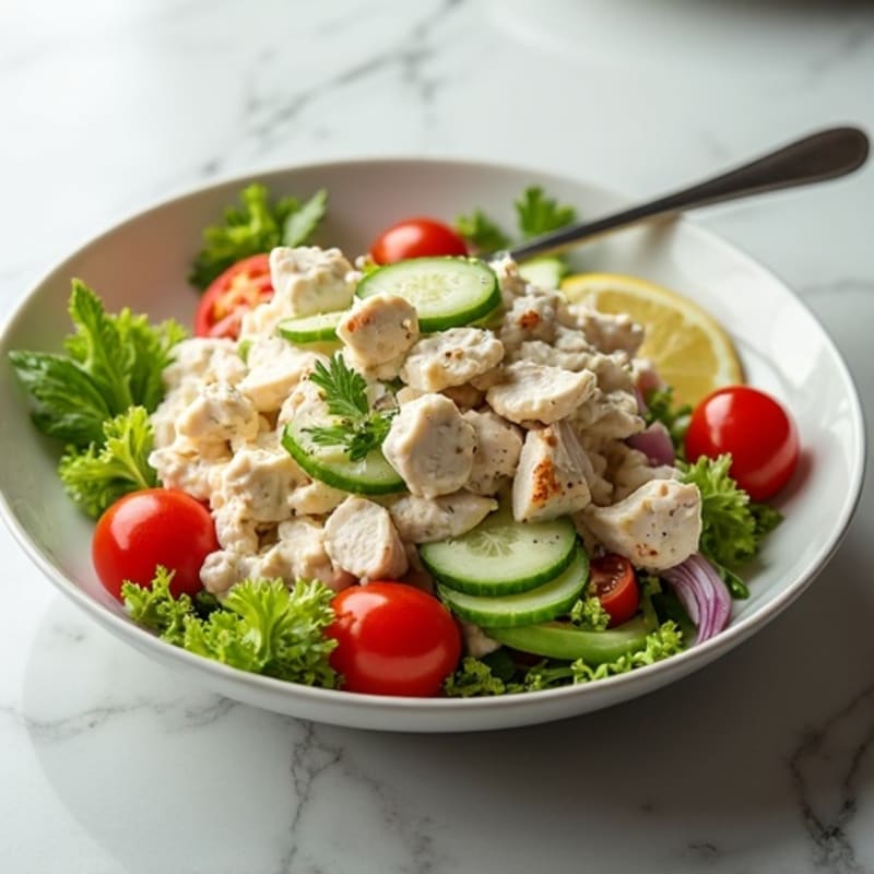 Creamy Chicken Salad with Fresh Cucumber and Tomato
