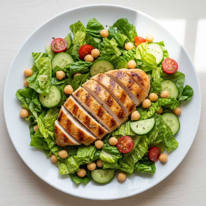 Grilled Chicken Breast with Crisp Romaine and Chickpea Salad