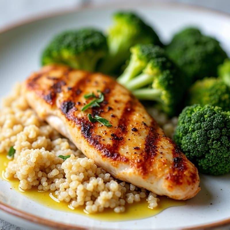 Grilled Chicken Breast with Quinoa and Roasted Broccoli