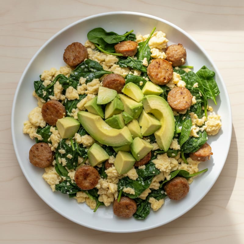 Egg White Spinach Scramble with Turkey Sausage