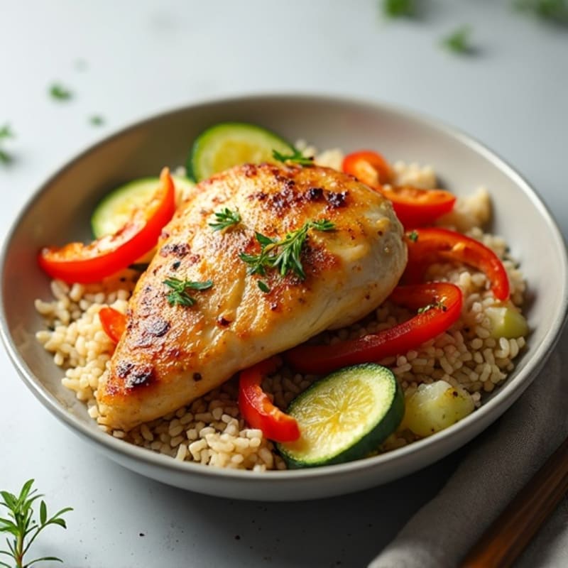 Lean Chicken and Crispy Vegetable Rice Skillet