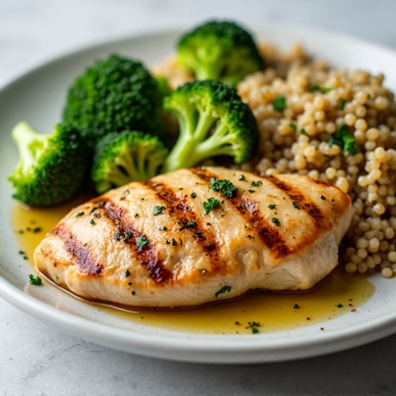 Grilled Chicken Breast with Roasted Broccoli and Quinoa