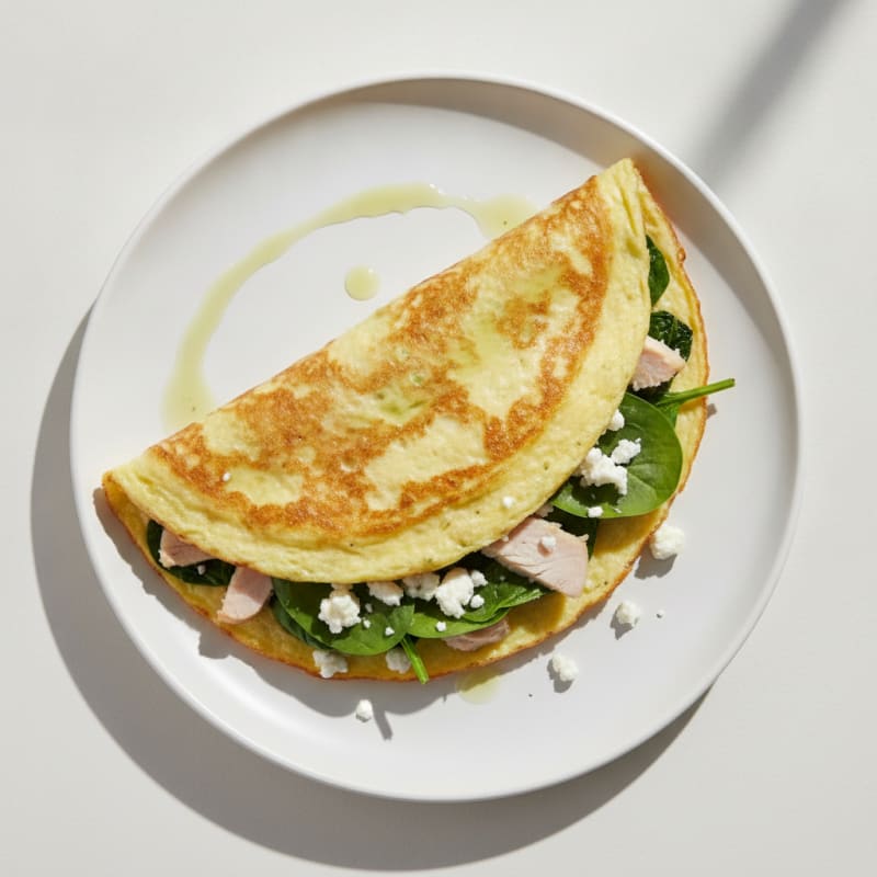 Crispy Egg White Omelet with Turkey and Spinach