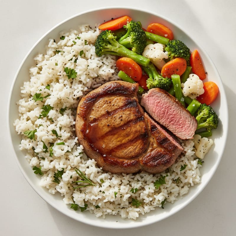 Pan-Seared Lamb Steak with Herb Rice