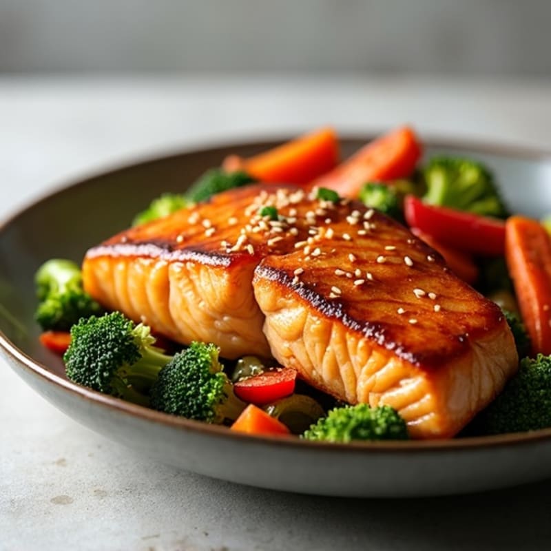 Honey-Ginger Glazed Salmon with Sesame Vegetables