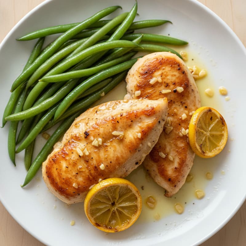 Lemon Garlic Pan Seared Chicken with Steamed Green Beans