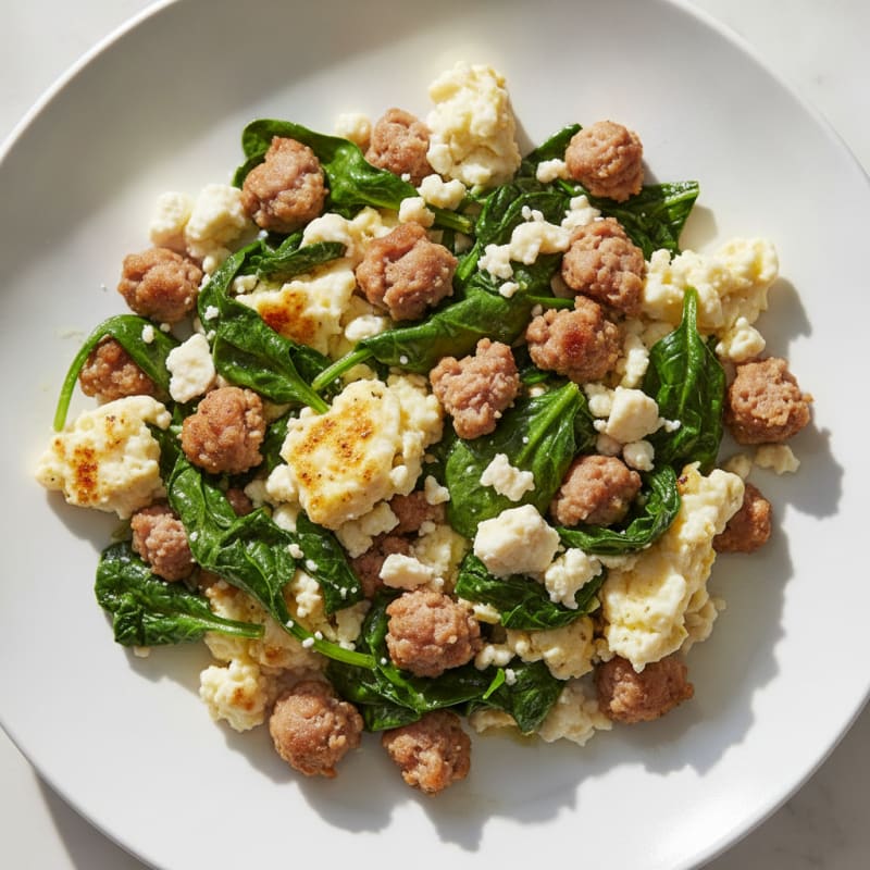 Egg White and Turkey Sausage Scramble with Spinach and Feta