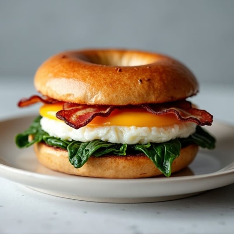 Stacked High-Protein Bagel with Fluffy Egg and Crispy Turkey Bacon