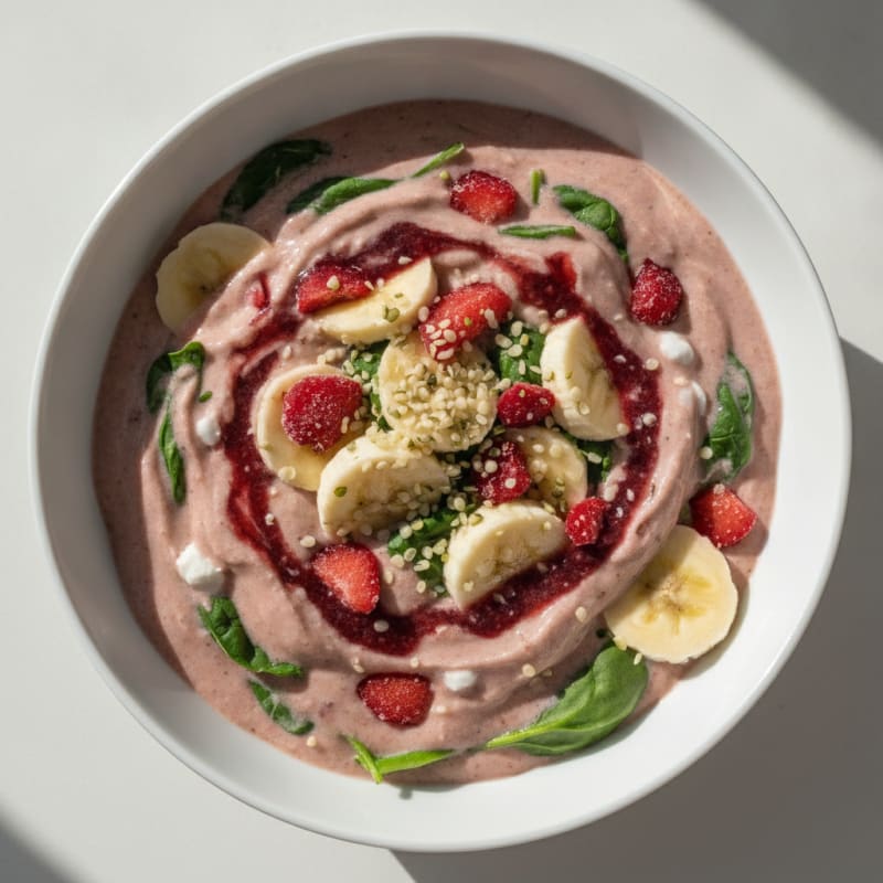 Strawberry Banana Protein Smoothie with Spinach and Greek Yogurt