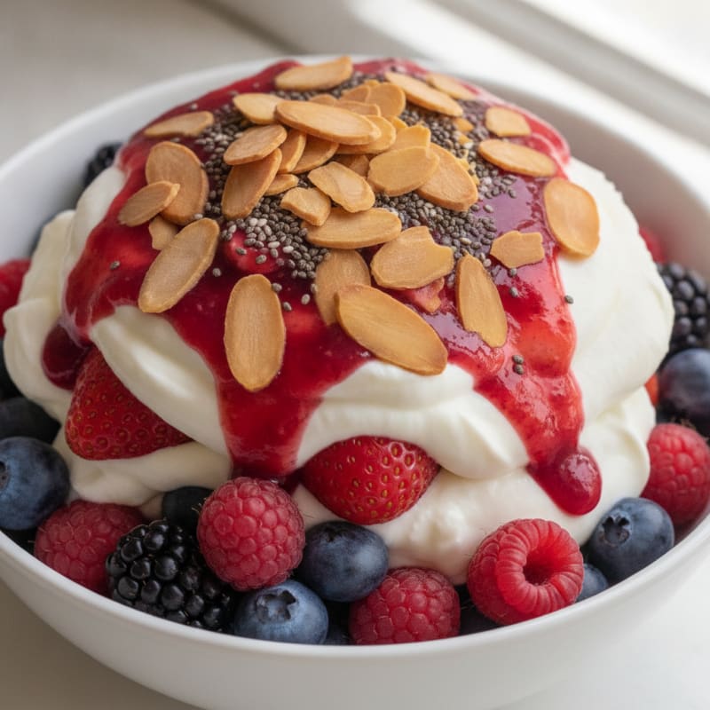 Greek Yogurt Protein Parfait with Mixed Berries and Almonds