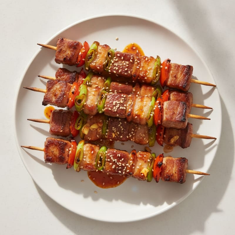 Spicy Gochujang Pork Belly Skewers