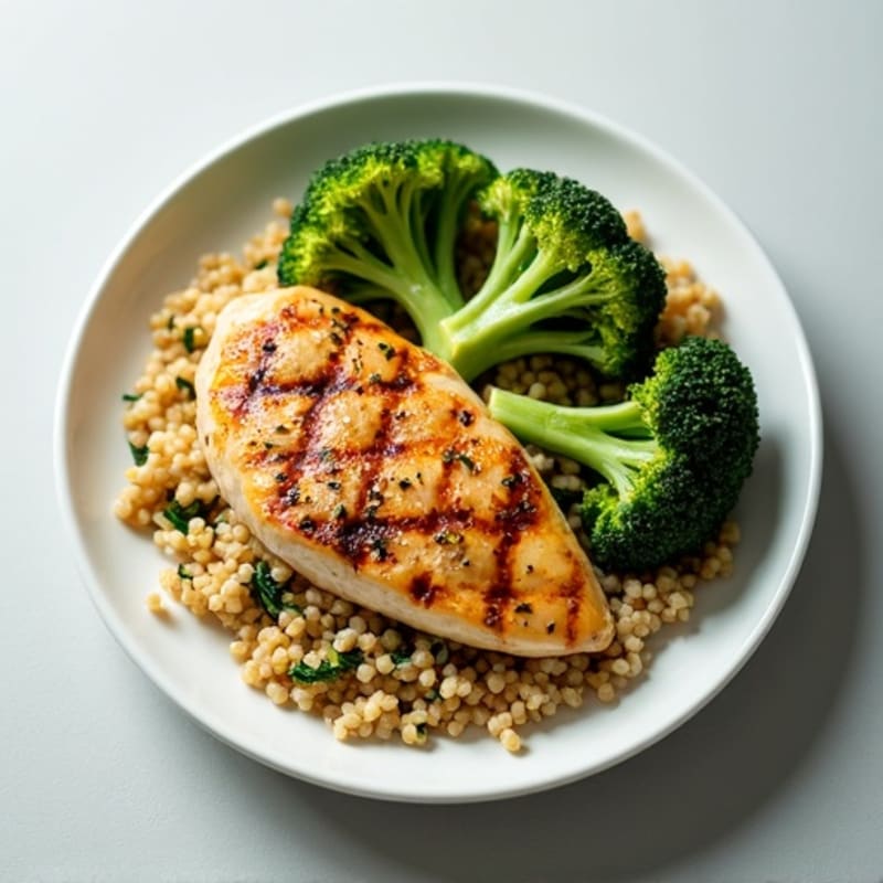 Grilled Chicken Breast with Quinoa and Roasted Broccoli