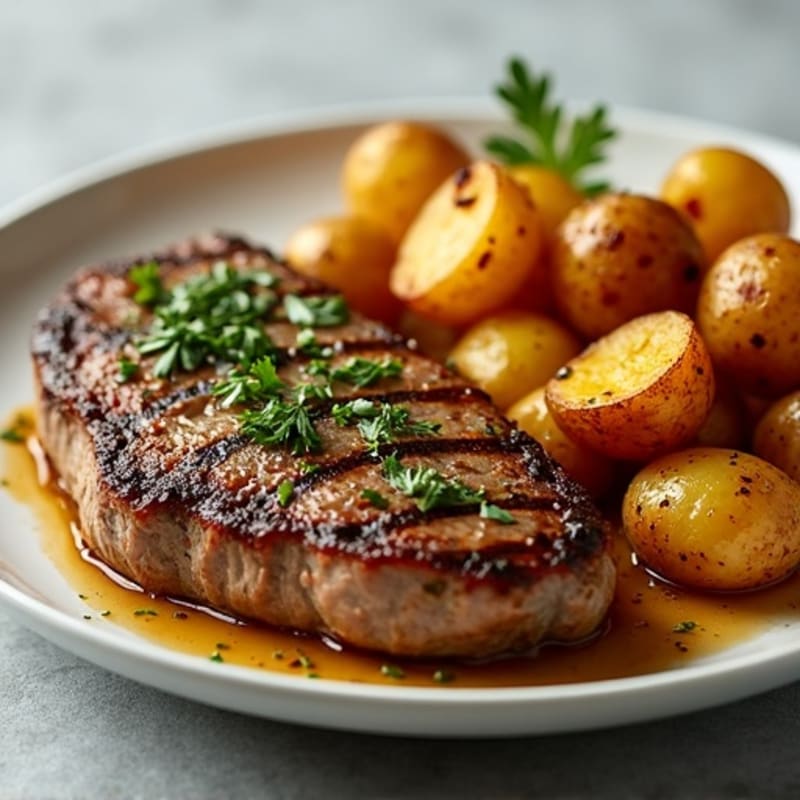 Garlic Butter Pan-Seared Steak with Roasted Crispy Potatoes