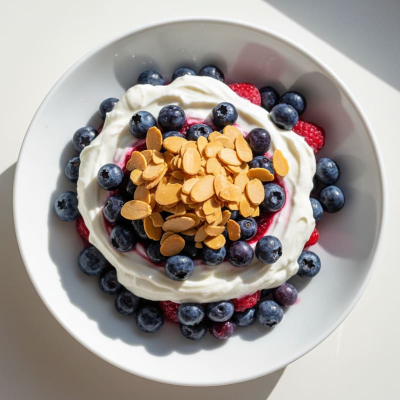 Greek Yogurt Protein Parfait with Mixed Berries and Almonds