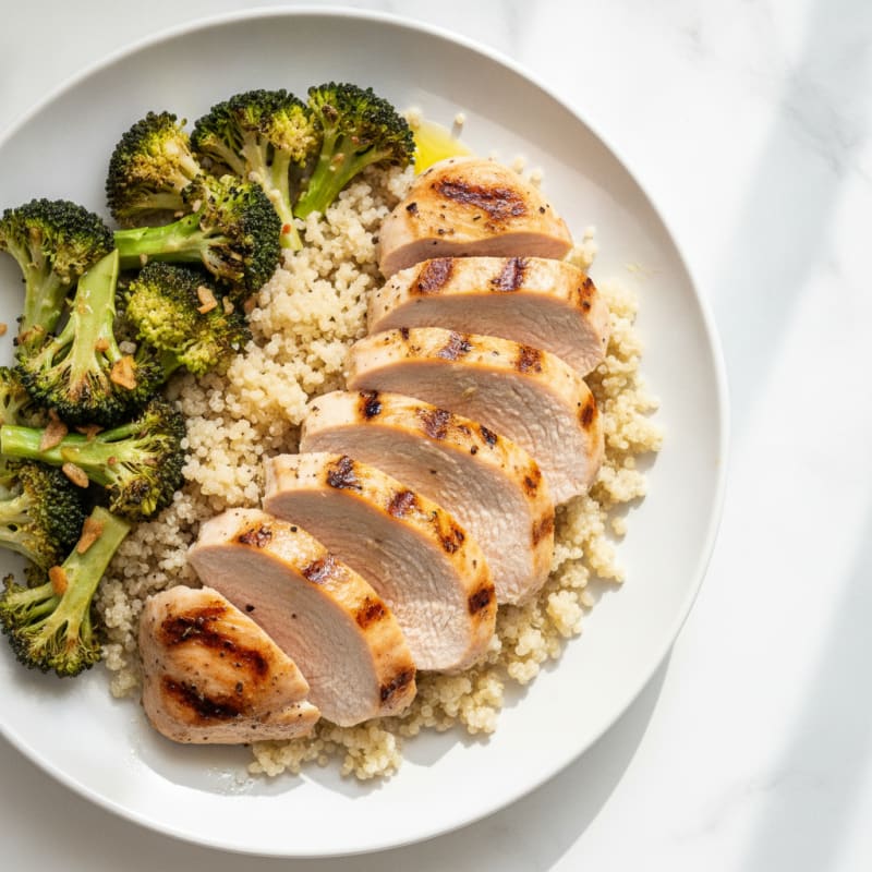 Grilled Turkey Breast with Roasted Broccoli and Quinoa