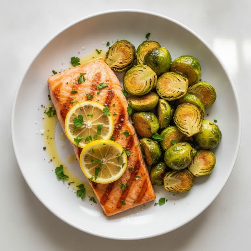 Grilled Salmon with Roasted Brussels Sprouts